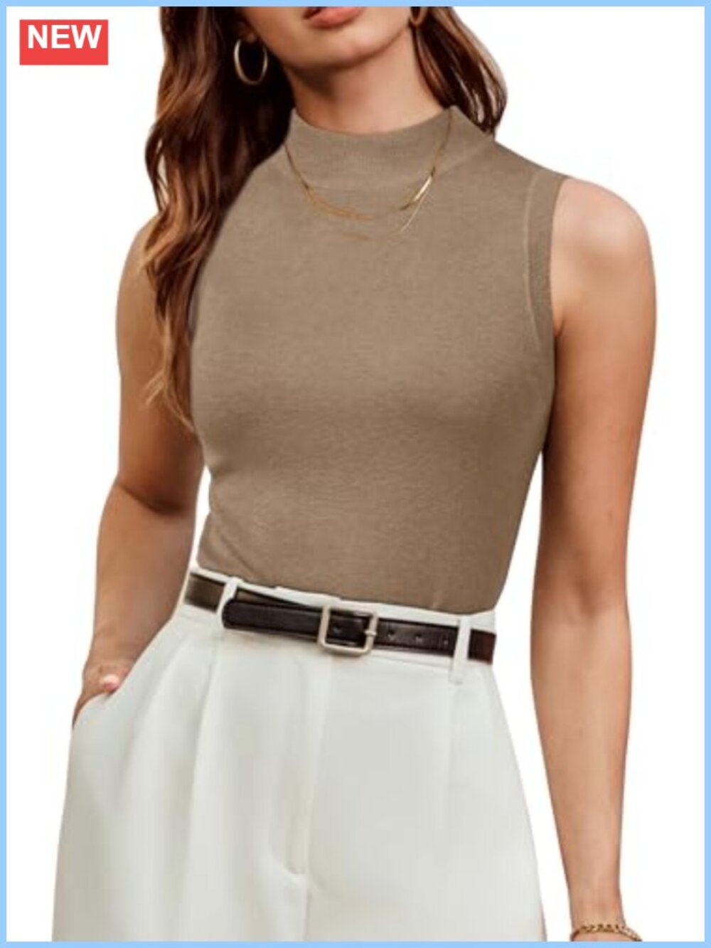 Wool Blend Mock Neck Sweater Tank Business Casual Sleeveless Top
